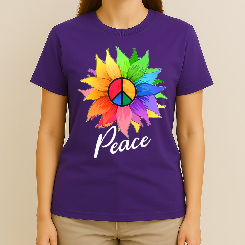 Cute Rainbow Peace Symbol Flower T-Shirt