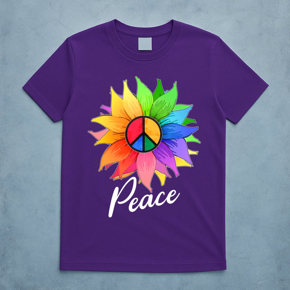 Cute Rainbow Peace Symbol Flower T-Shirt