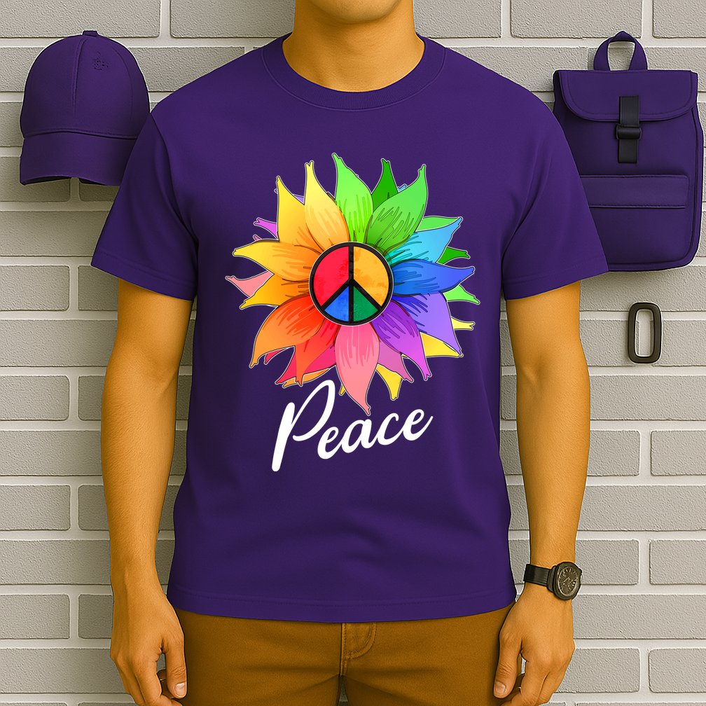Cute Rainbow Peace Symbol Flower T-Shirt