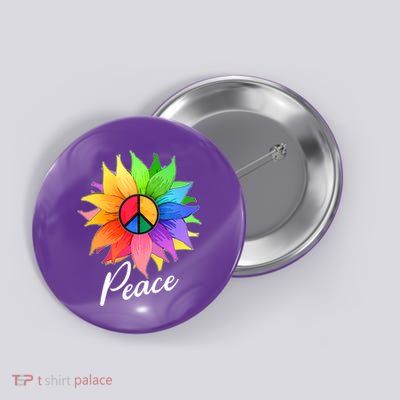 Cute Rainbow Peace Symbol Flower Button