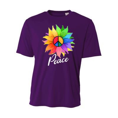 Cute Rainbow Peace Symbol Flower Youth Performance Sprint T-Shirt
