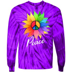 Cute Rainbow Peace Symbol Flower Tie-Dye Long Sleeve Shirt