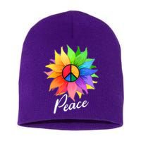 Cute Rainbow Peace Symbol Flower Short Acrylic Beanie