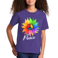 Cute Rainbow Peace Symbol Flower Kids T-Shirt