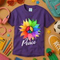 Cute Rainbow Peace Symbol Flower Kids T-Shirt