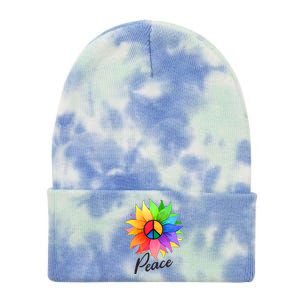 Cute Rainbow Peace Symbol Flower Tie Dye 12in Knit Beanie