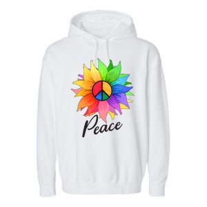 Cute Rainbow Peace Symbol Flower Garment-Dyed Fleece Hoodie