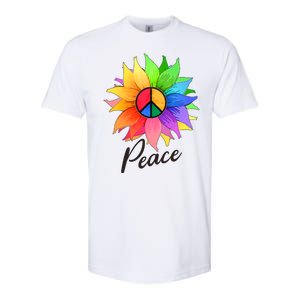 Cute Rainbow Peace Symbol Flower Softstyle CVC T-Shirt