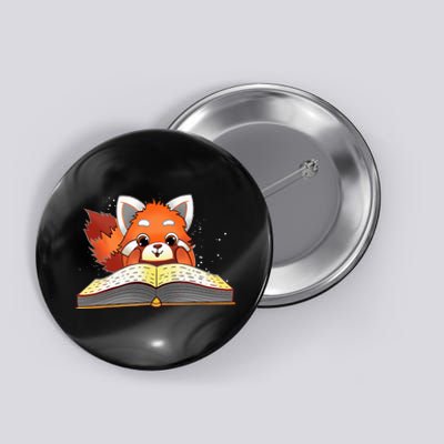 Cute Red Panda Reading A Book Lover Bookworm Love Button