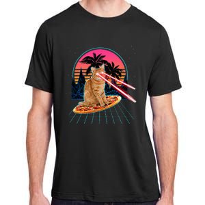 Cat Riding Pizza Laser Eyes 80s Cat In Space Cats Lovers Adult ChromaSoft Performance T-Shirt