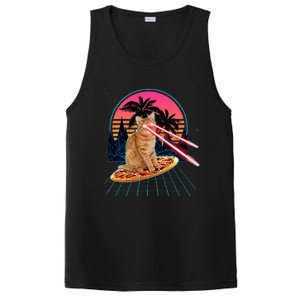 Cat Riding Pizza Laser Eyes 80s Cat In Space Cats Lovers PosiCharge Competitor Tank