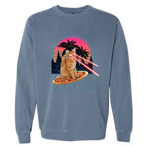 Cat Riding Pizza Laser Eyes 80s Cat In Space Cats Lovers Garment-Dyed Sweatshirt