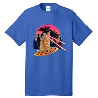 Cat Riding Pizza Laser Eyes 80s Cat In Space Cats Lovers Tall T-Shirt