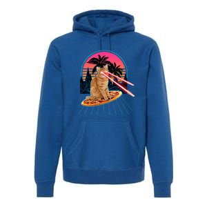 Cat Riding Pizza Laser Eyes 80s Cat In Space Cats Lovers Premium Hoodie