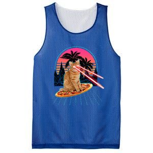 Cat Riding Pizza Laser Eyes 80s Cat In Space Cats Lovers Mesh Reversible Basketball Jersey Tank