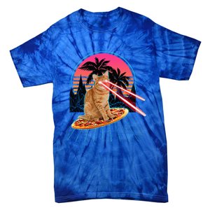 Cat Riding Pizza Laser Eyes 80s Cat In Space Cats Lovers Tie-Dye T-Shirt