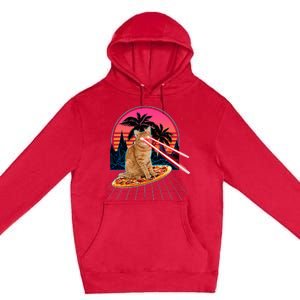 Cat Riding Pizza Laser Eyes 80s Cat In Space Cats Lovers Premium Pullover Hoodie