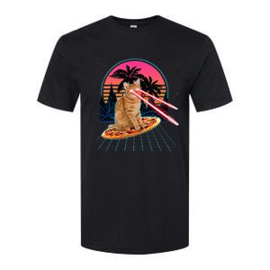 Cat Riding Pizza Laser Eyes 80s Cat In Space Cats Lovers Softstyle CVC T-Shirt