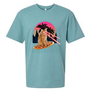 Cat Riding Pizza Laser Eyes 80s Cat In Space Cats Lovers Sueded Cloud Jersey T-Shirt