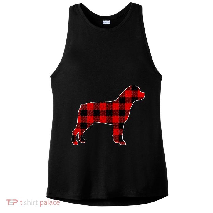 Christmas Rottweiler Pajama Pj Christmas Dog Buffalo Plaid Ladies PosiCharge Tri-Blend Wicking Tank