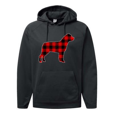 Christmas Rottweiler Pajama Pj Christmas Dog Buffalo Plaid Performance Fleece Hoodie