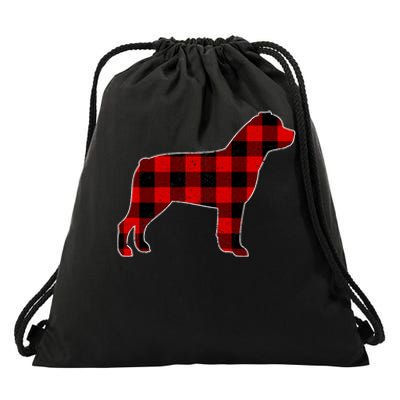 Christmas Rottweiler Pajama Pj Christmas Dog Buffalo Plaid Drawstring Bag