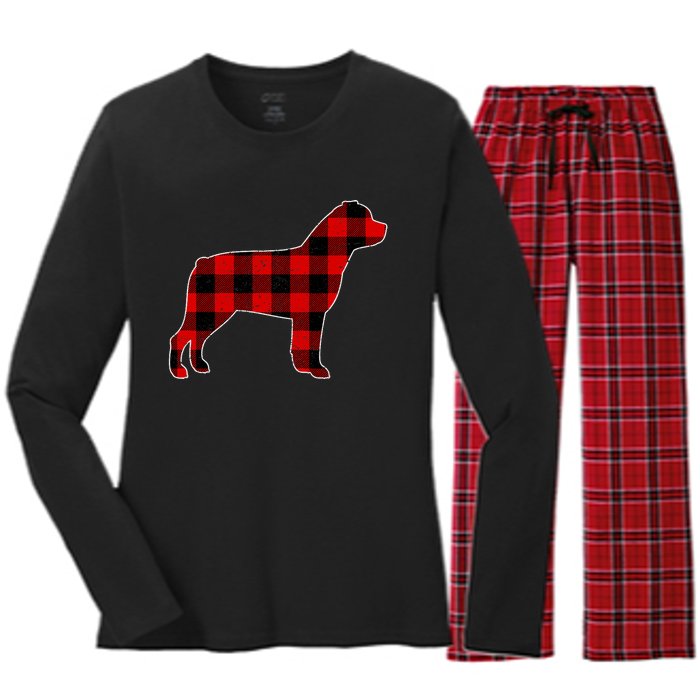 Christmas Rottweiler Pajama Pj Christmas Dog Buffalo Plaid Women's Long Sleeve Flannel Pajama Set 