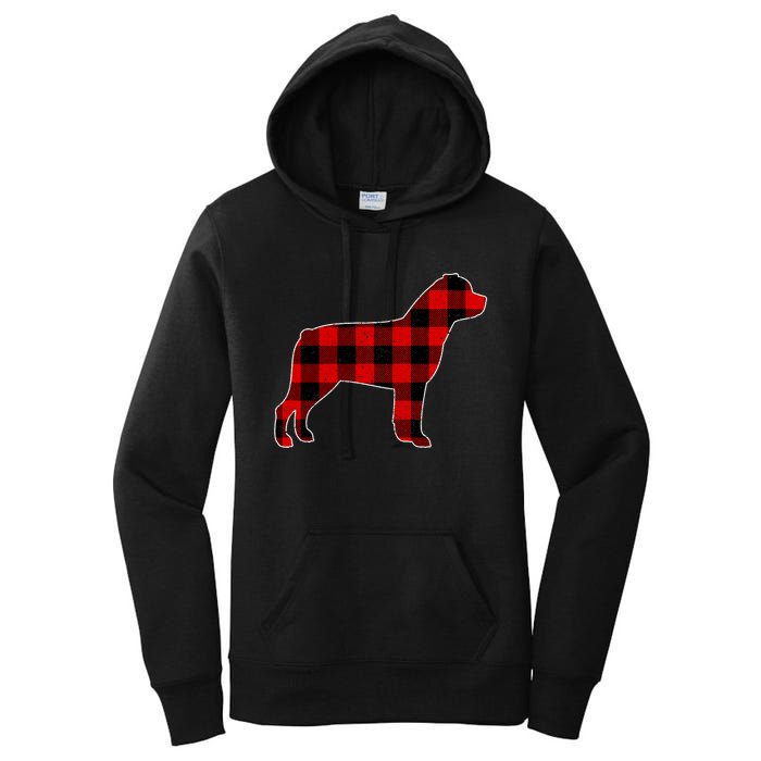 Christmas Rottweiler Pajama Pj Christmas Dog Buffalo Plaid Women's Pullover Hoodie