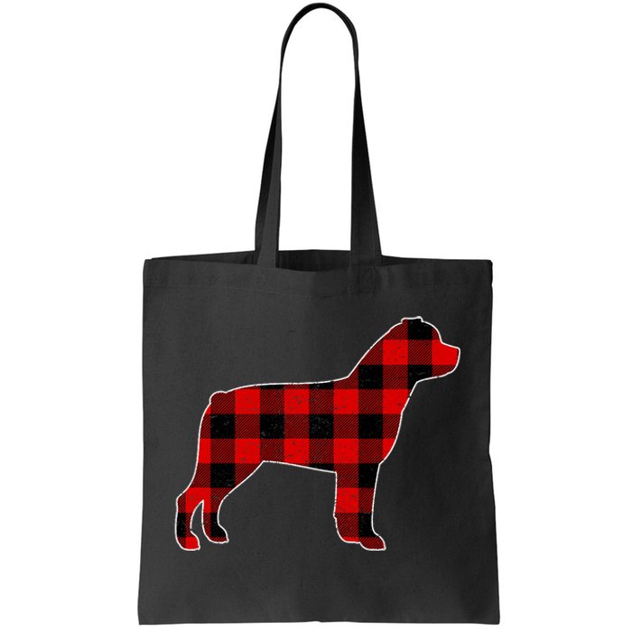 Christmas Rottweiler Pajama Pj Christmas Dog Buffalo Plaid Tote Bag