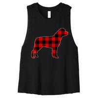 Christmas Rottweiler Pajama Pj Christmas Dog Buffalo Plaid Women's Racerback Cropped Tank