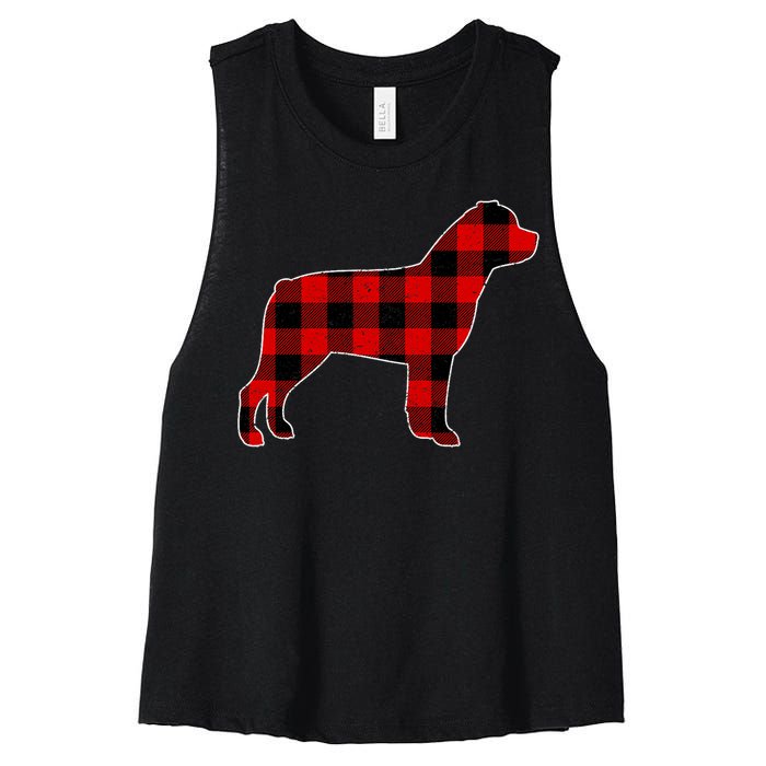 Christmas Rottweiler Pajama Pj Christmas Dog Buffalo Plaid Women's Racerback Cropped Tank