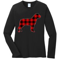 Christmas Rottweiler Pajama Pj Christmas Dog Buffalo Plaid Ladies Long Sleeve Shirt