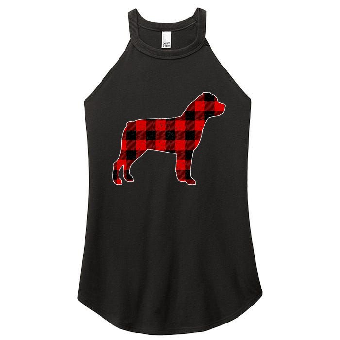 Christmas Rottweiler Pajama Pj Christmas Dog Buffalo Plaid Women's Perfect Tri Rocker Tank