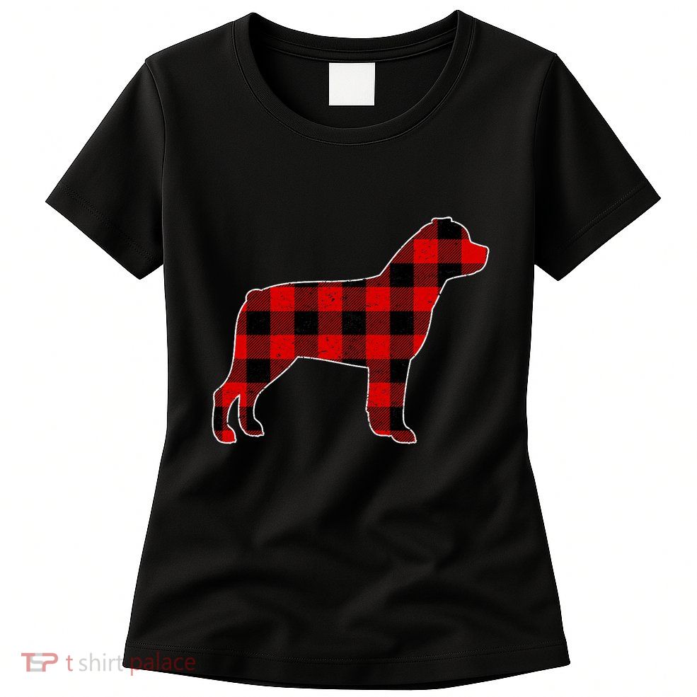 Christmas Rottweiler Pajama Pj Christmas Dog Buffalo Plaid Womens T-Shirt