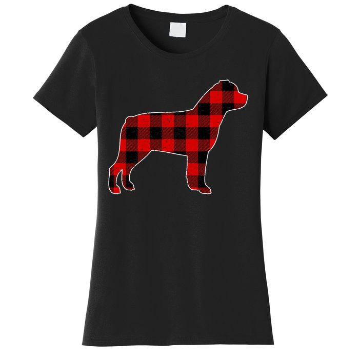 Christmas Rottweiler Pajama Pj Christmas Dog Buffalo Plaid Women's T-Shirt