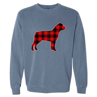 Christmas Rottweiler Pajama Pj Christmas Dog Buffalo Plaid Garment-Dyed Sweatshirt