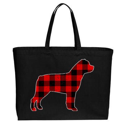 Christmas Rottweiler Pajama Pj Christmas Dog Buffalo Plaid Cotton Canvas Jumbo Tote