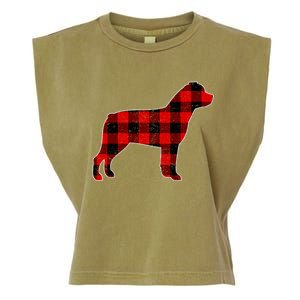 Christmas Rottweiler Pajama Pj Christmas Dog Buffalo Plaid Garment-Dyed Women's Muscle Tee