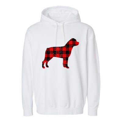 Christmas Rottweiler Pajama Pj Christmas Dog Buffalo Plaid Garment-Dyed Fleece Hoodie