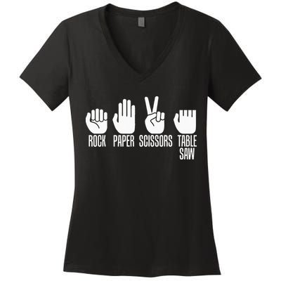 Carpenters Rock Paper Scissor Table Saw Carpentry Gift Women's V-Neck T-Shirt