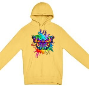 Colorful Rainbow Painted Butterfly Flowers Premium Pullover Hoodie