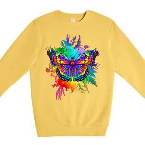 Colorful Rainbow Painted Butterfly Flowers Premium Crewneck Sweatshirt