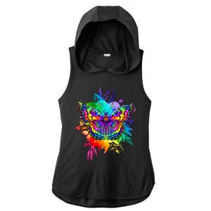 Colorful Rainbow Painted Butterfly Flowers Ladies PosiCharge Tri-Blend Wicking Draft Hoodie Tank