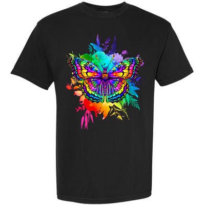 Colorful Rainbow Painted Butterfly Flowers Garment-Dyed Heavyweight T-Shirt
