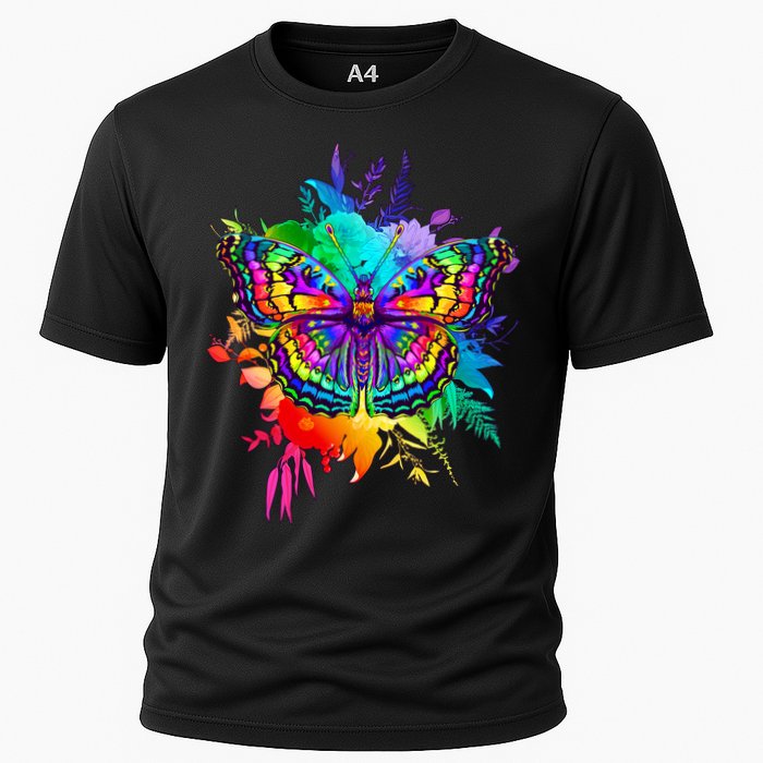 Colorful Rainbow Painted Butterfly Flowers Performance Shirt
