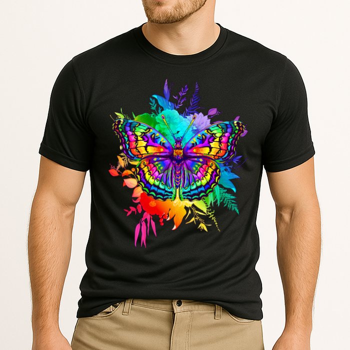 Colorful Rainbow Painted Butterfly Flowers Performance Shirt