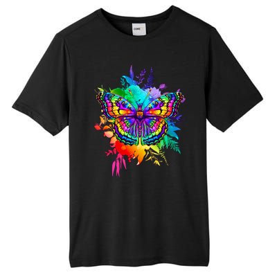 Colorful Rainbow Painted Butterfly Flowers Tall Fusion ChromaSoft Performance T-Shirt