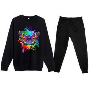 Colorful Rainbow Painted Butterfly Flowers Premium Crewneck Sweatsuit Set