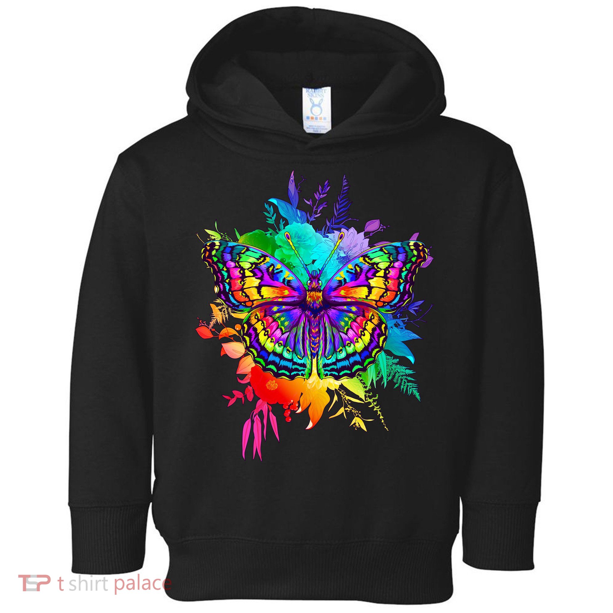 Colorful Rainbow Painted Butterfly Flowers Toddler Hoodie