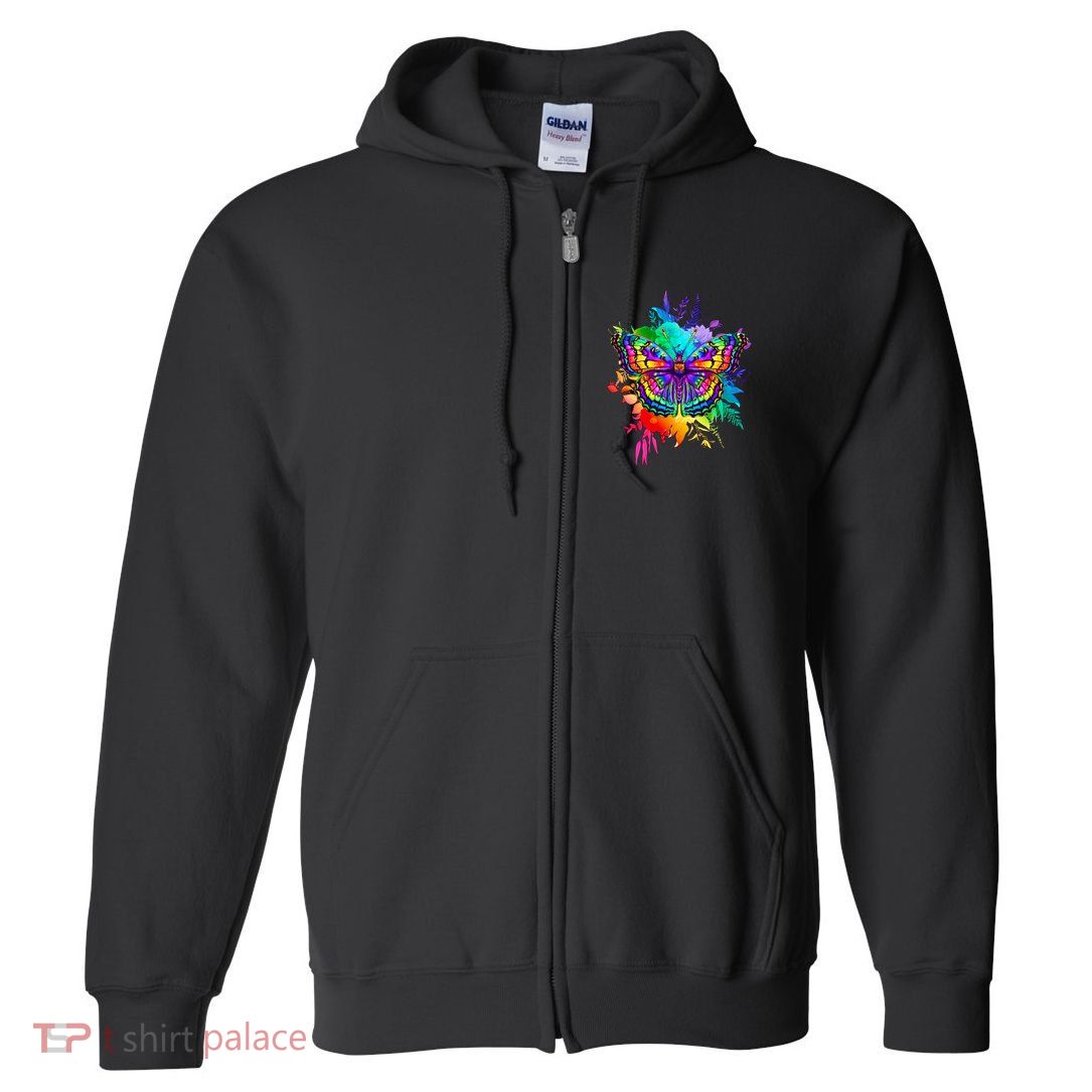 Colorful Rainbow Painted Butterfly Flowers Full Zip Hoodie
